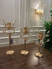 3'lü Gold Kristal Şamdan