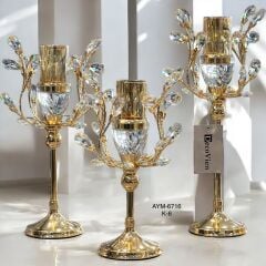 3'lü Gold Kristal Şamdan