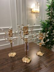 3'lü Gold Kristal Şamdan