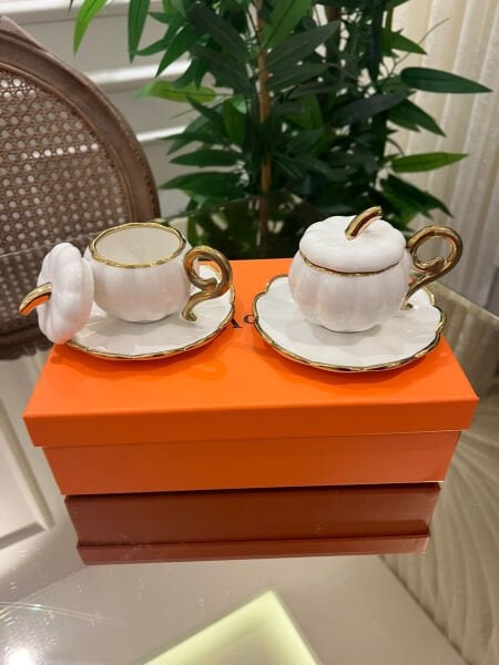 İkili Porselen Kabak Model Türk Kahvesi Fincanı