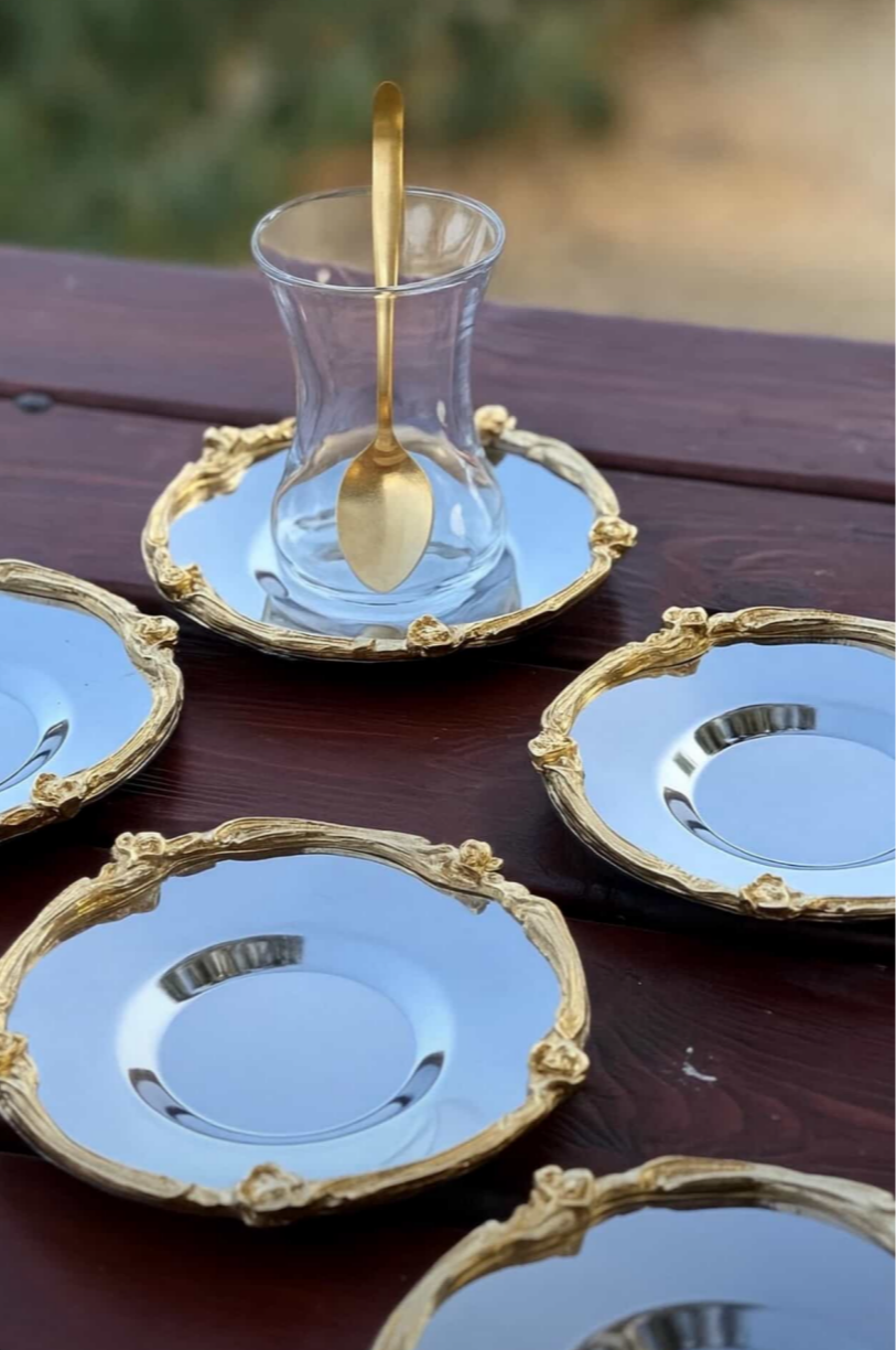 Gümüş gold çay tabağı