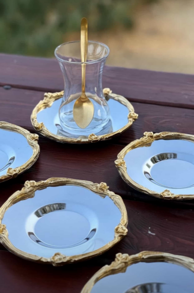 Gümüş gold çay tabağı