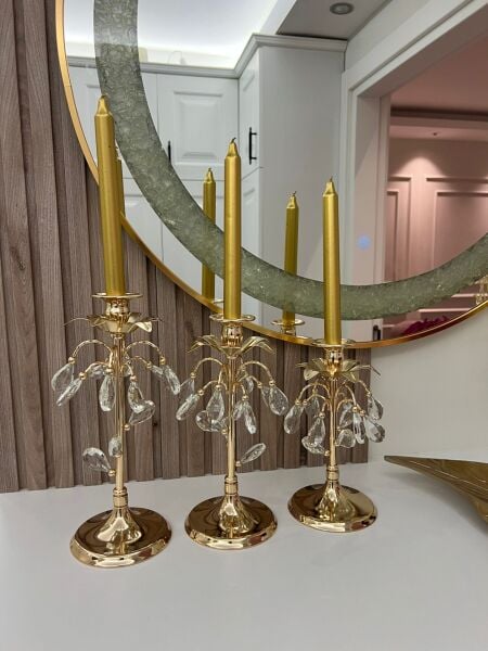 3'lü Lüks Kristal Şamdan