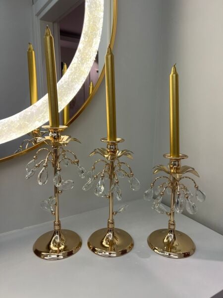 3'lü Lüks Kristal Şamdan