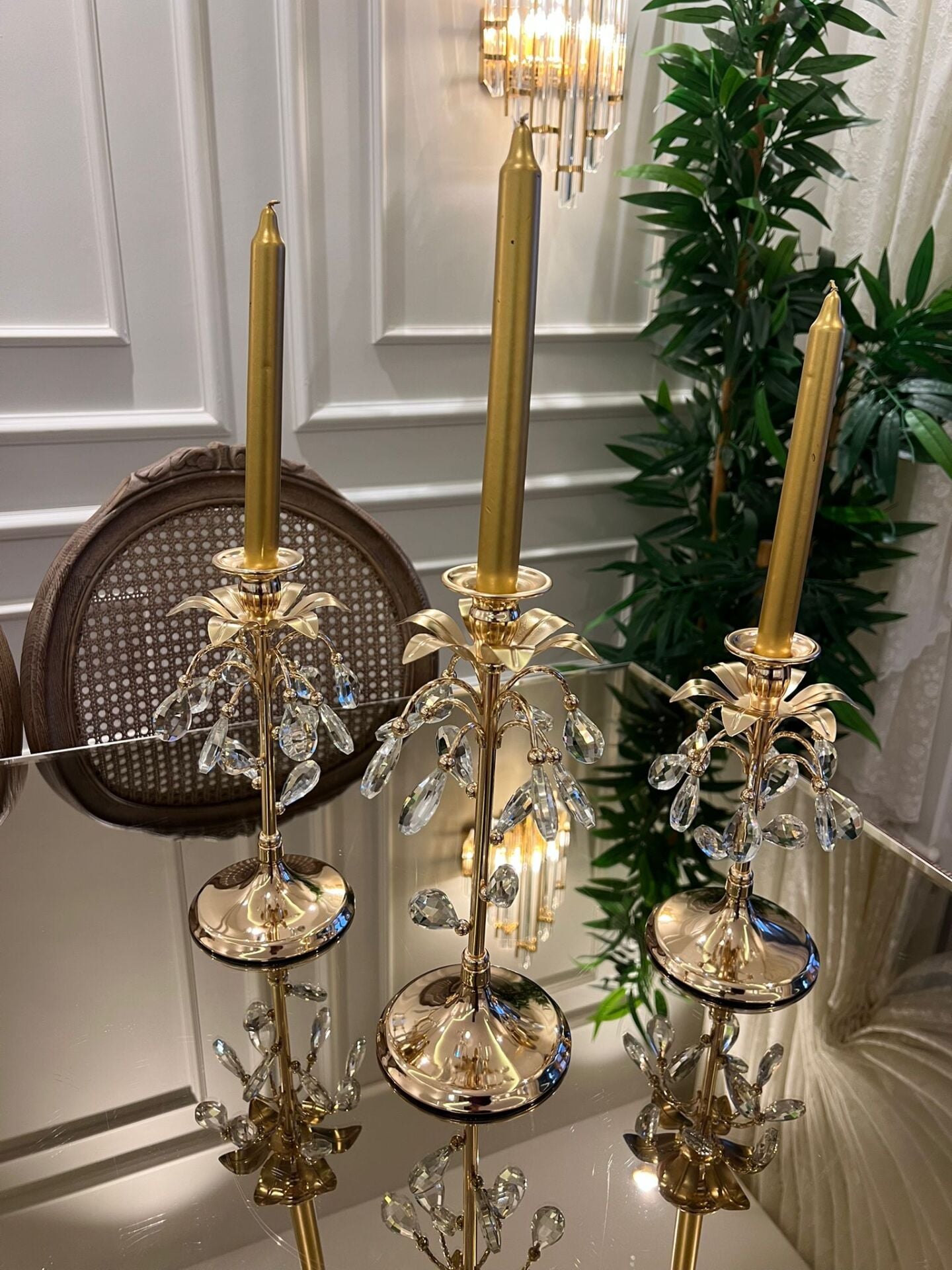 3'lü Lüks Kristal Şamdan