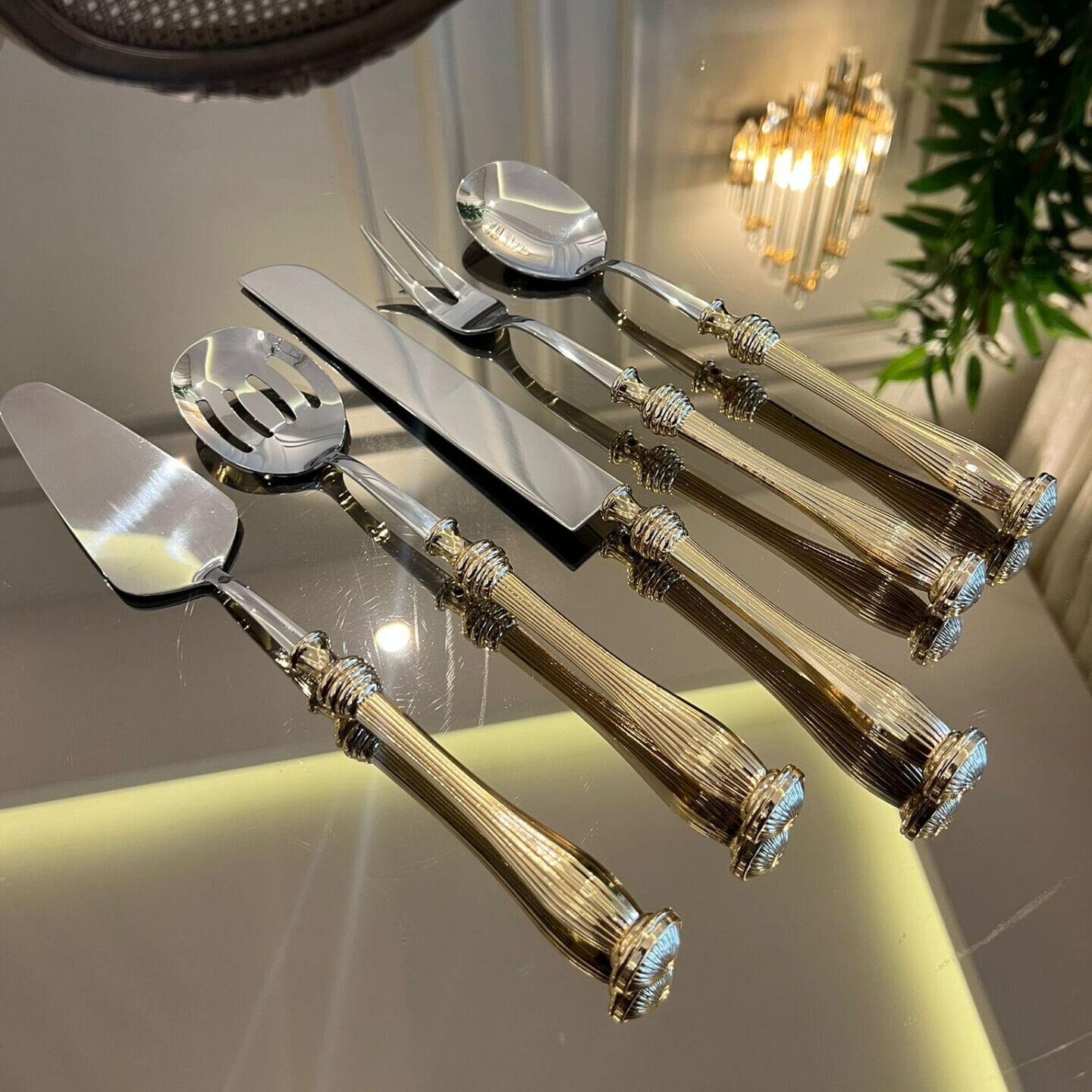 5 Parça Gold Detaylı Lüks Servis Seti