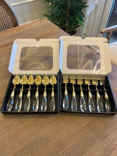 Kristal Saplı Tatlı Çatalı ve Kaşığı