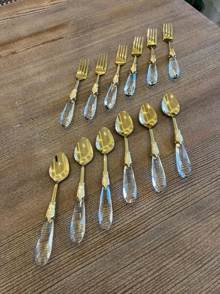 Kristal Saplı Tatlı Çatalı & Kaşığı