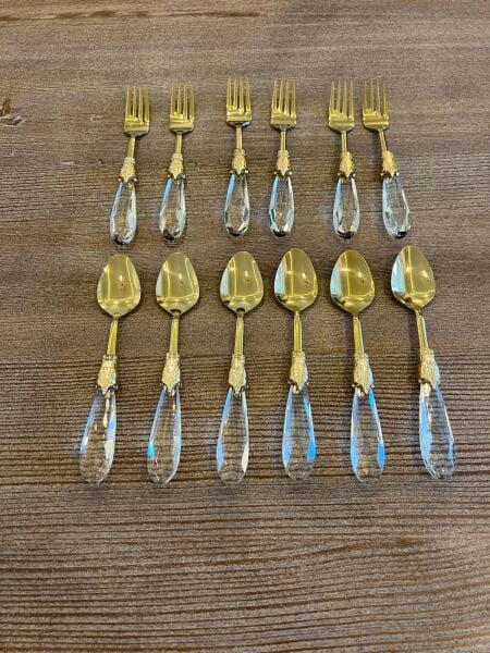 Kristal Saplı Tatlı Çatalı & Kaşığı