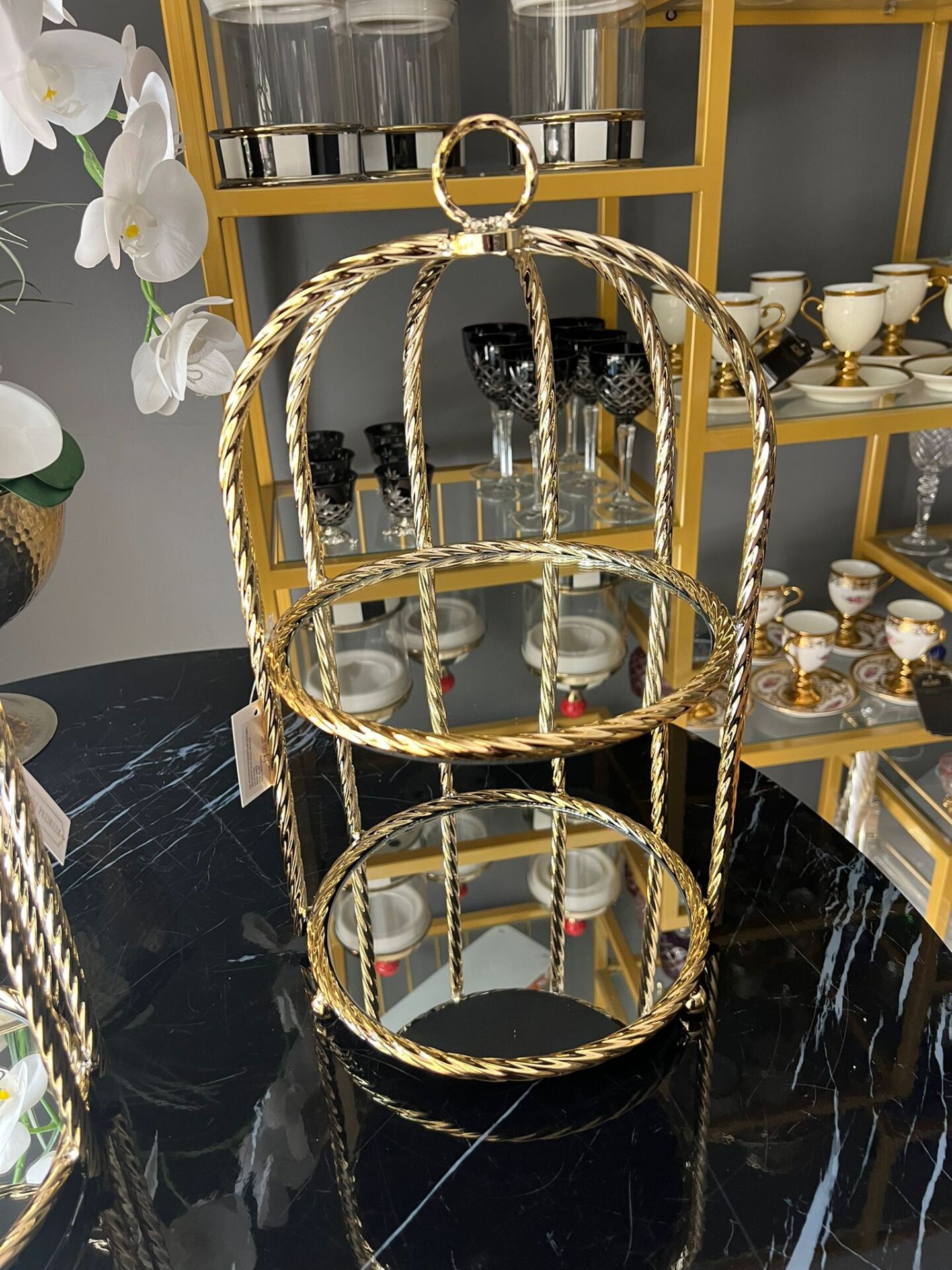 2 Katlı Gold Stand