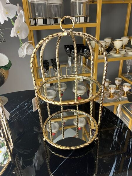 2 Katlı Gold Aynalı Lüks Sunumluk & Organizer