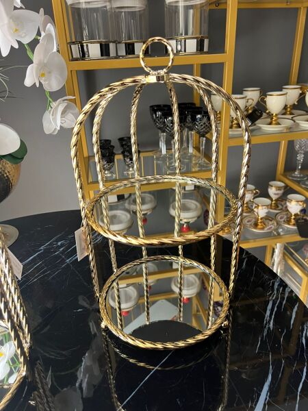 2 Katlı Gold Aynalı Lüks Sunumluk & Organizer