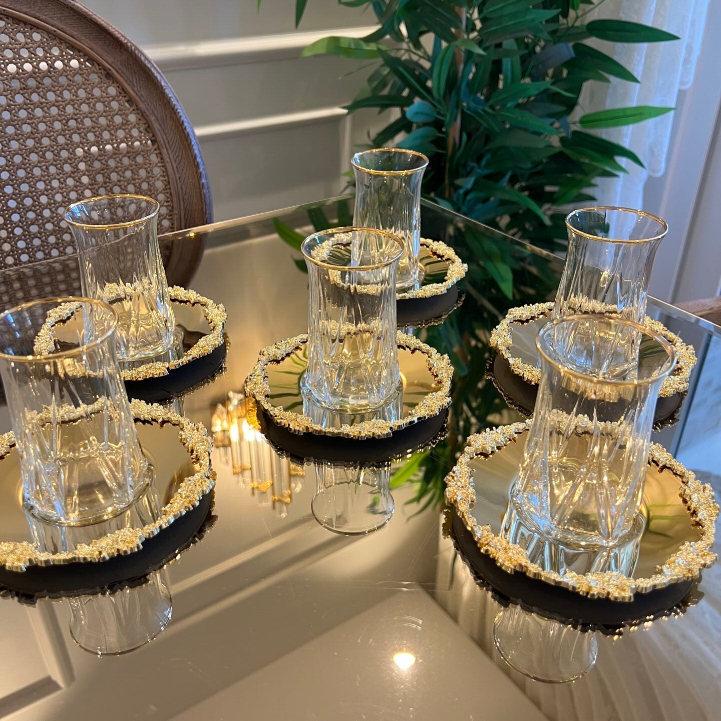 6 Kişilik Lüks Çay Takımı Kristal Çelik Set