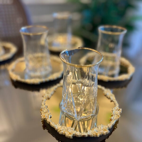 6 Kişilik Lüks Çay Takımı Kristal Çelik Set