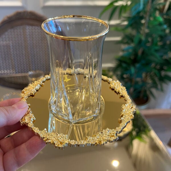 6 Kişilik Lüks Çay Takımı Kristal Çelik Set