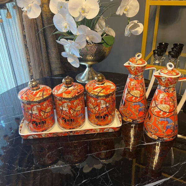 Hermès Model Porselen Baharatlık ve Yağdanlık Seti